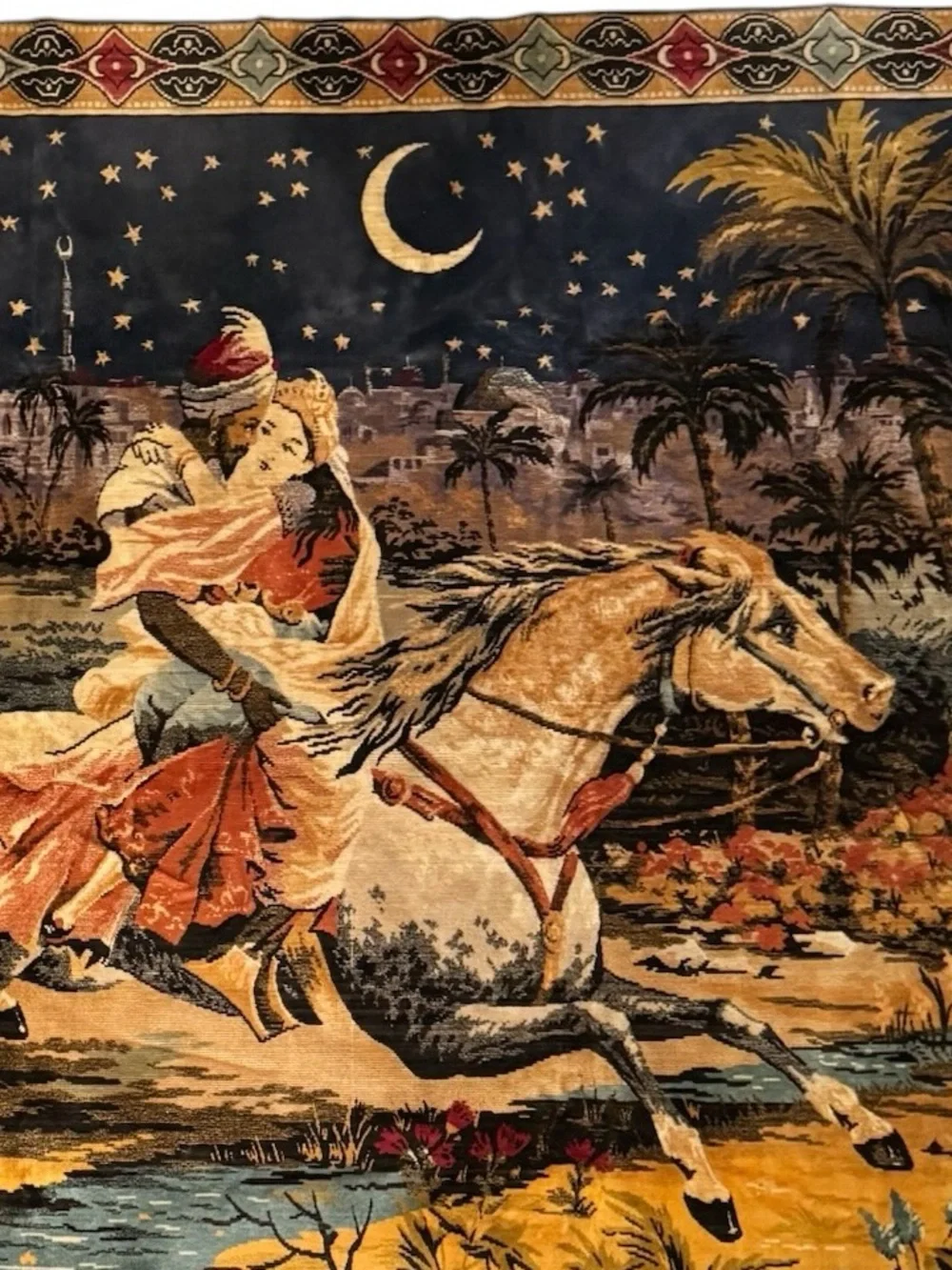 Vintage Mid Century Velvet Tapestry Arabian Nights Princess Abduction Wall Decor